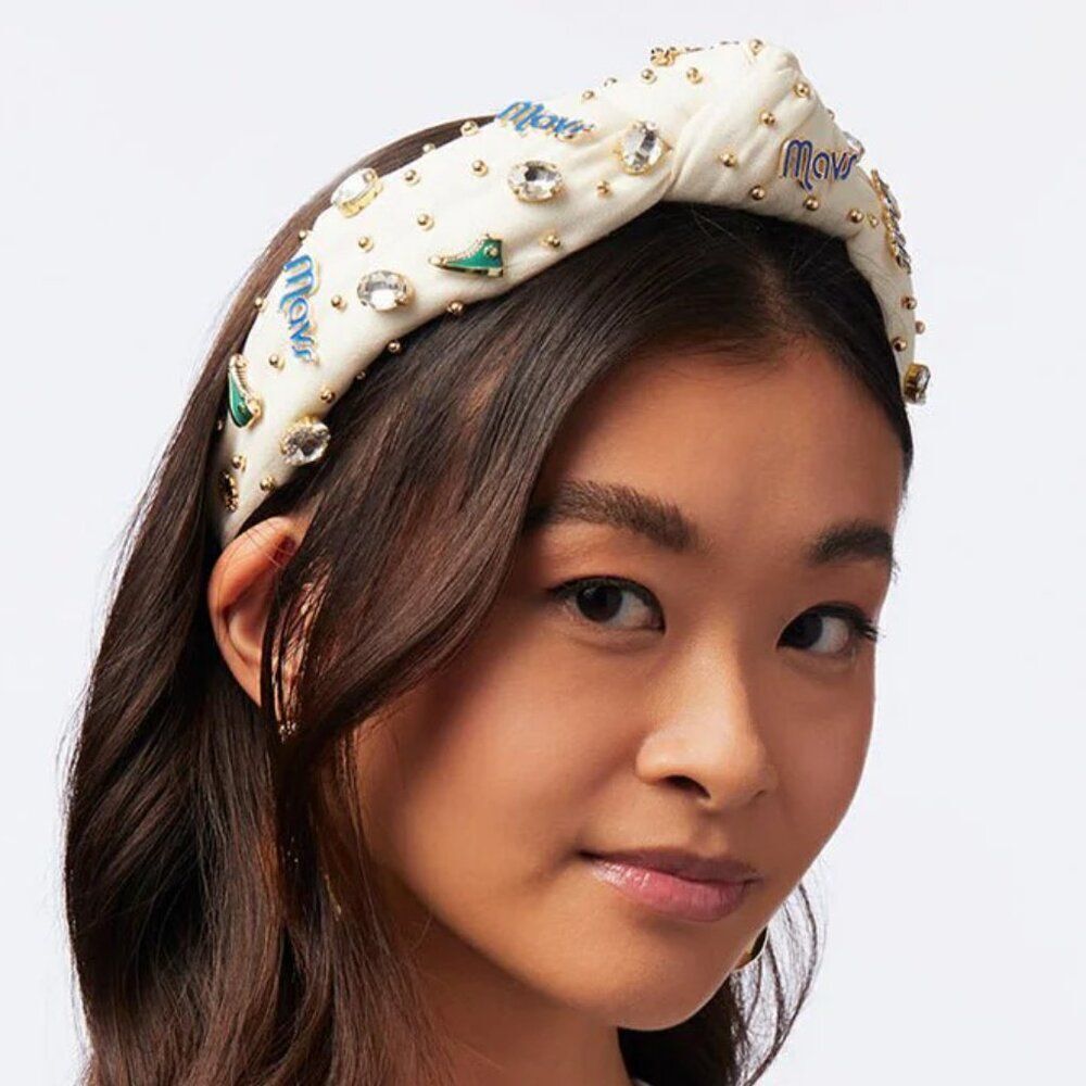 LELE SADOUGHI NBA DALLAS MAVERICKS BASKETBALL IVORY EMBELLISHED KNOTTED HEADBAND